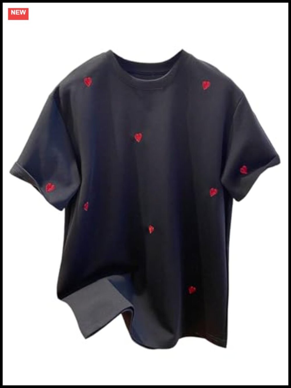 Women's Heart Embroidered Polyester Short Sleeve Crewneck Graphic T-Shirt